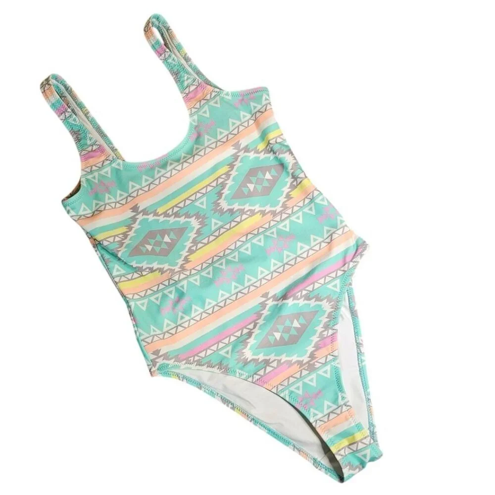 Chubbies‎ Oasis One Piece Swimsuit Scoop Back Pastel Aztec Tribal Print Womens S